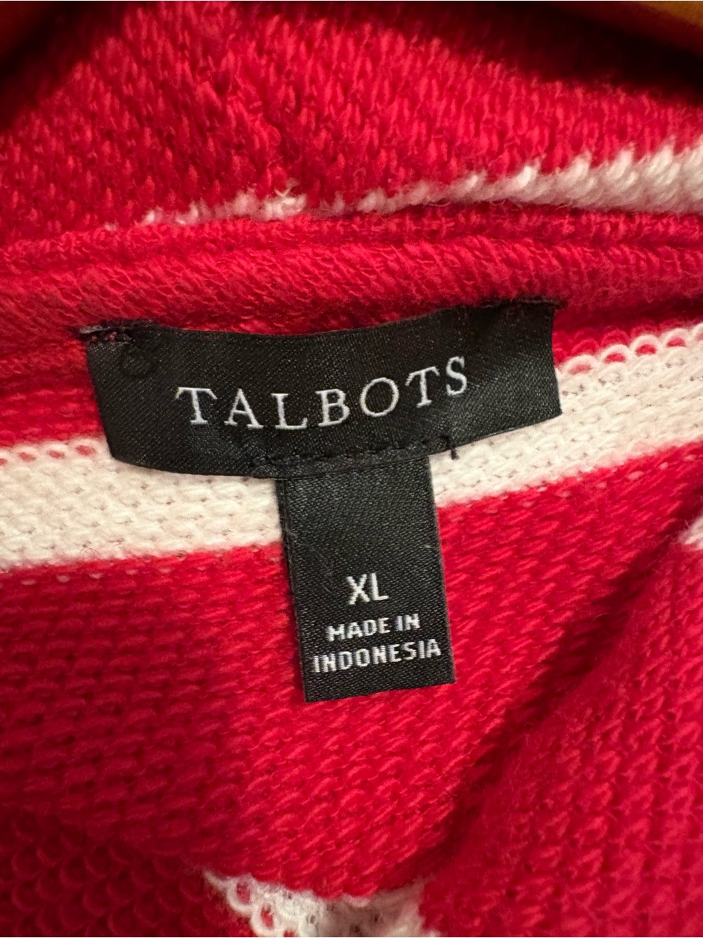 Talbot’s Hoodie Red White Stripes Cotton Drawstring Size XL Side Slits NEW - Picture 4 of 8